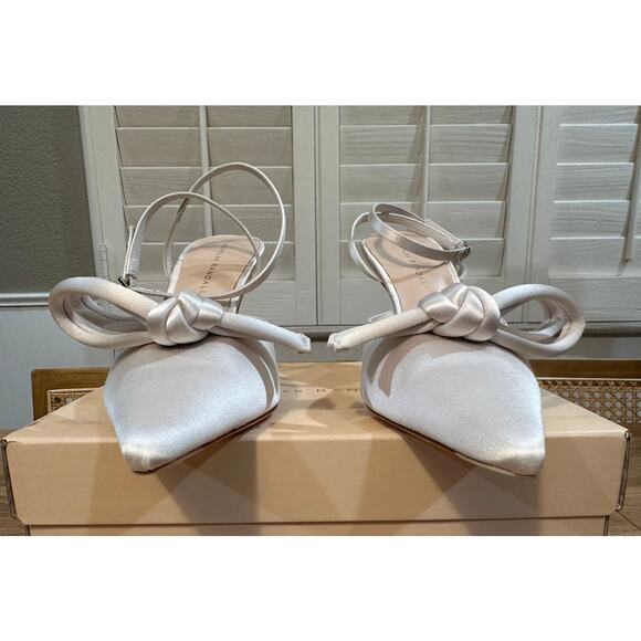 Loeffler Randall Alina Bow Pump Ankle Strap Satin Cream Size 8.5 NIB Chic Classy - Picture 8 of 16